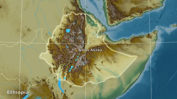 Αιθιοπία Περιοχή Στον Τοπογραφικό Ανάγλυφο Χάρτη Στην Στερεογραφική Προβολή Κύρια — Φωτογραφία Αρχείου