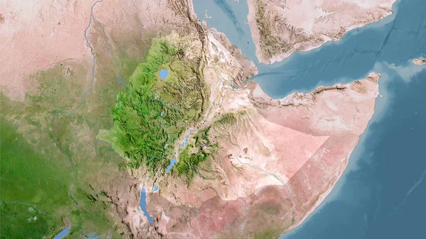 Äthiopien Gebiet Auf Der Satelliten Karte Der Stereographischen Projektion Rohzusammensetzung — Stockfoto