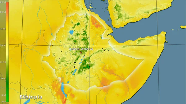 Середня Температура Найхолоднішої Чверті Ефіопії Стереографічній Проекції Легендою Головною Композицією — стокове фото