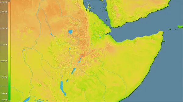 埃塞俄比亚地区内带有图例的立体投影的白天平均温度变化 光栅层的原始成分 — 图库照片