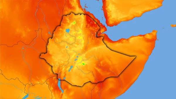 Αιθιοπία Περιοχή Στον Ετήσιο Χάρτη Θερμοκρασίας Στην Στερεογραφική Προβολή Ακατέργαστη — Φωτογραφία Αρχείου