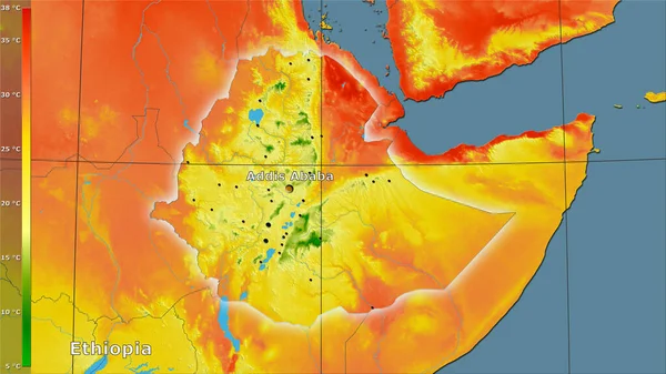 Середня Температура Найтеплішого Кварталу Ефіопії Стереографічній Проекції Легендою — стокове фото