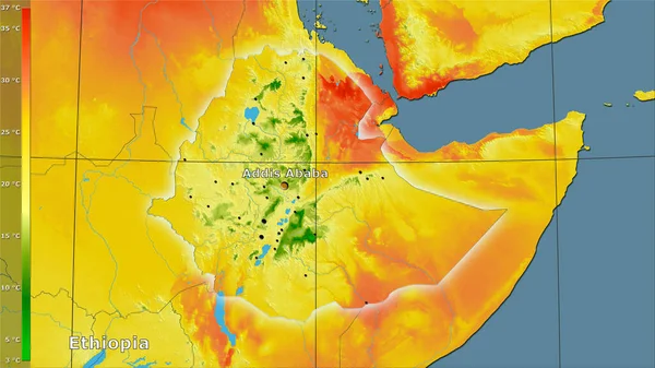Середня Температура Найтеплішого Кварталу Ефіопії Стереографічній Проекції Легендою — стокове фото