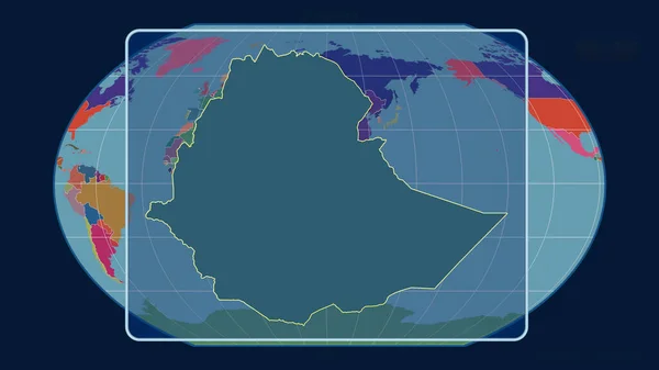 Zoomed Vista Etiopia Contorno Con Linee Prospettiche Contro Una Mappa — Foto Stock