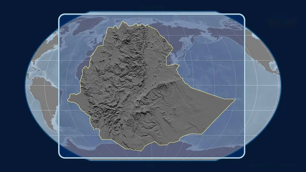 Vista Ampliada Del Contorno Etiopía Con Líneas Perspectiva Contra Mapa — Foto de Stock