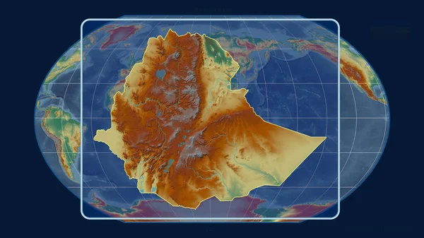 Přiblížený Pohled Etiopský Obrys Perspektivními Liniemi Proti Globální Mapě Projekci — Stock fotografie