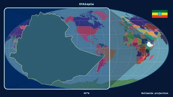 Zbliżenie Punktu Widzenia Etiopii Zarys Linii Perspektywicznych Wobec Globalnej Mapy — Zdjęcie stockowe