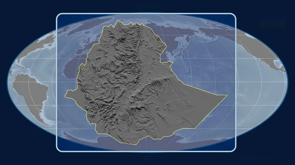 Vista Ampliada Etiópia Esboço Com Linhas Perspectiva Contra Mapa Global — Fotografia de Stock
