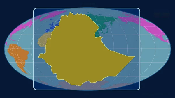 Увеличенный Вид Эфиопии Перспективными Линиями Против Глобальной Карты Проекции Моллвейда — стоковое фото