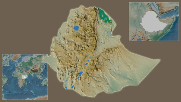 Närbild Etiopien Och Dess Läge Regionen Och Centrum Storskalig Världskarta — Stockfoto
