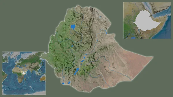 Detailní Záběr Etiopie Její Umístění Regionu Středu Rozsáhlé Mapy Světa — Stock fotografie