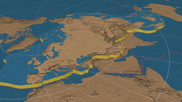 Płyta Tektoniczna Eurasiann Powiększona Wytłaczana Obracana Zachodnią Stronę Globalnej Mapy — Zdjęcie stockowe