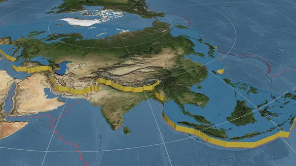 Eurasianns Tektoniska Platta Förstorad Extruderad Och Roterad Till Den Södra — Stockfoto