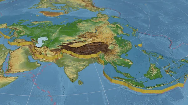Евразийская Тектоническая Плита Расширила Экструдировала Повернула Южную Сторону Глобальную Карту — стоковое фото