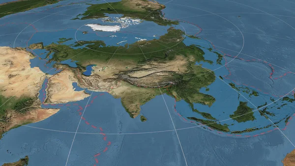 Avrasya Tektonik Plakası Genişledi Azimuthal Equidistance Projeksiyonunda Kenarları Kesik Küresel — Stok fotoğraf