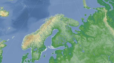 Finlandiya ve komşuları. Uzak eğimli perspektif - özet yok. renk fiziksel haritası