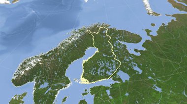 Finlandiya ve komşuları. Uzak eğimli perspektif - şekil çizilmiş. uydu resimleri