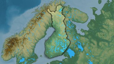 Stereografik projeksiyonda Finlandiya 'nın topoğrafik yardım haritasında - koyu renkli çizgili raster tabakalarının ham bileşimi