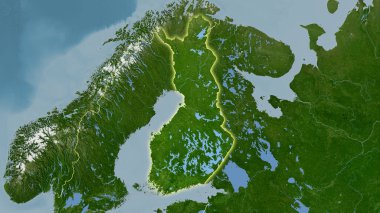 Stereografik projeksiyondaki B uydusunun Finlandiya bölgesi - ışık saçan ana hatlı raster tabakalarının ham bileşimi