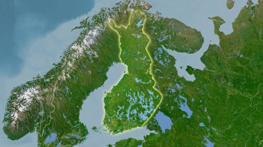 Stereografik projeksiyonda Finlandiya 'nın C uydusu haritasında ışık yansıtan raster tabakalarının ham bileşimi