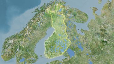 Stereografik projeksiyondaki Uydu D haritasında Finlandiya bölgesi - ışık saçan ana hatlı raster tabakalarının ham bileşimi
