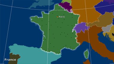 Stereografik projeksiyondaki idari bölümler haritasında Fransa alanı - ana bileşim