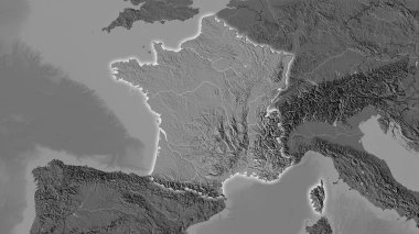 Stereografik projeksiyondaki bilek yüksekliği haritasında Fransa bölgesi - ışık saçan ana hatlı raster tabakalarının ham bileşimi