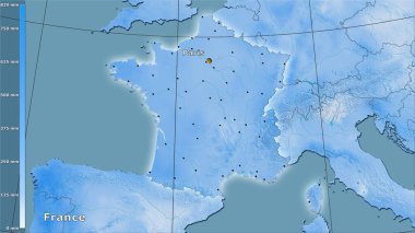 Fransa bölgesinin en soğuk çeyreğinin efsanevi stereografik projeksiyonla yağışı - ana kompozisyon