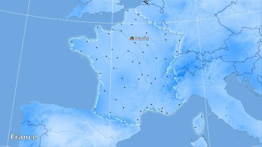 Stereografik projeksiyondaki yıllık yağış haritasında Fransa bölgesi - ana kompozisyon