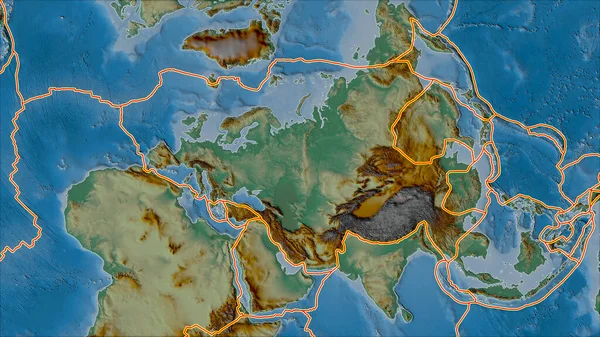 Tectonische Platen Grenzen Aan Reliëfkaart Van Gebieden Grenzend Aan Het — Stockfoto