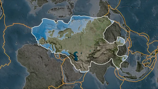 Placa Tectónica Euroasiática Delineada Mapa Satélite Separada Por Desaturación Sus — Foto de Stock