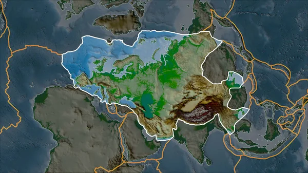 Obrysová Euroasijská Tektonická Deska Fyzické Mapě Oddělená Desaturací Přilehlých Oblastí — Stock fotografie