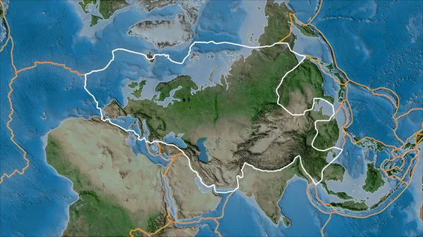 Körvonalazott Eurázsiai Tektonikus Lemez Szomszédos Lemezek Határai Műholdon Map Van — Stock Fotó