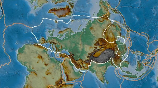 Plaque Tectonique Eurasienne Esquissée Bordures Des Plaques Adjacentes Sur Carte — Photo