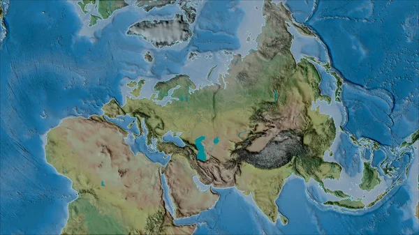 Van Der Grinten Projeksiyonunda Eğik Dönüşüm Topografik Haritada Avrasya Tektonik — Stok fotoğraf