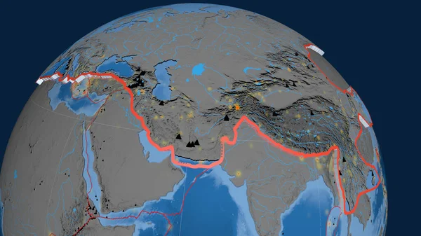 Plaque Tectonique Eurasienne Extrudée Sur Globe Topographie Bathymétrie Carte Altitude — Photo