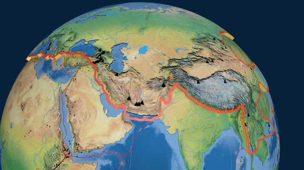 Евразийская Тектоническая Плита Экструдированная Глобусе Природная Топографическая Карта Земли Рендеринг — стоковое фото