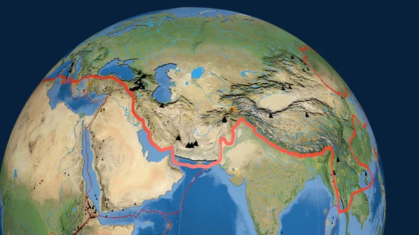 Plaque Tectonique Eurasienne Dessinée Sur Globe Imagerie Satellite Rendu — Photo