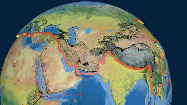 Євразійська Тектонічна Плита Простяглася Земній Кулі Топографічна Карта Візуалізація — стокове фото