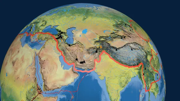 Plaque Tectonique Eurasienne Dessinée Sur Globe Carte Topographique Rendu — Photo