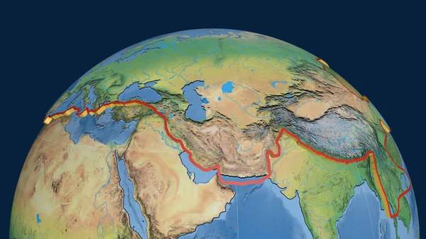 Euroasijský Tektonický Talíř Vytlačený Zeměkouli Přírodní Topografická Mapa Země Vykreslování — Stock fotografie