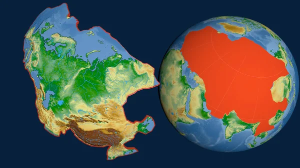 Placa Tectónica Eurasiática Extruida Presentada Contra Globo Mapa Físico Color —  Fotos de Stock