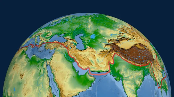 Євразійська Тектонічна Плита Була Викладена Земній Кулі Фізична Карта Кольору — стокове фото