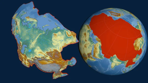 Euraziatische Tektonische Plaat Geëxtrudeerd Gepresenteerd Tegen Wereldbol Topografische Reliëfkaart Weergave — Stockfoto