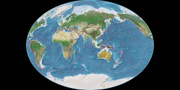 Mapa Świata Projekcji Faheya Skupiona Wschodniej Długości Geograficznej Obrazy Satelitarne — Zdjęcie stockowe