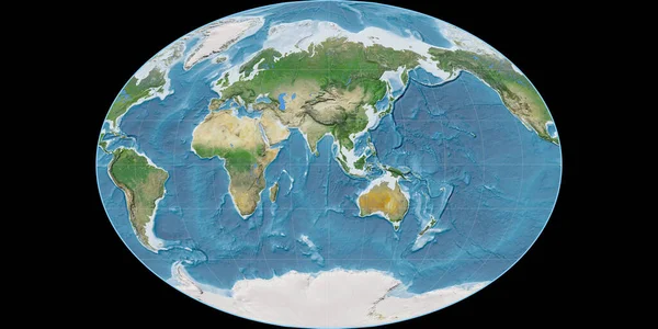 Weltkarte Der Fahey Projektion Mittig Auf Ost Längengrad Satellitenbilder Rohe — Stockfoto