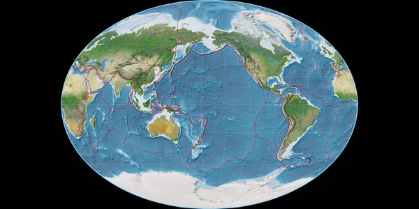 Mapa Świata Projekcji Faheya Skupiona 170 Zachodniej Długości Geograficznej Obrazy — Zdjęcie stockowe