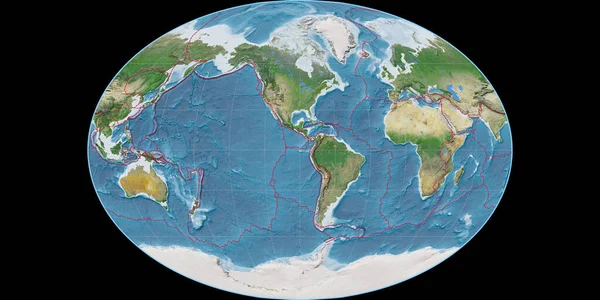 Mapa Świata Projekcji Faheya Skupiona Zachodniej Długości Geograficznej Obrazy Satelitarne — Zdjęcie stockowe