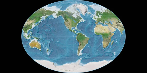 Карта Мира Проекции Фейхи Сосредоточена Западной Долготе Спутниковые Снимки Сырой — стоковое фото