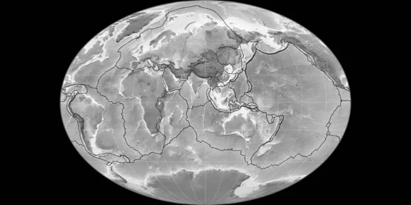 World Map Fahey Projection Centered East Longitude Grayscale Elevation Map — Stock Photo, Image